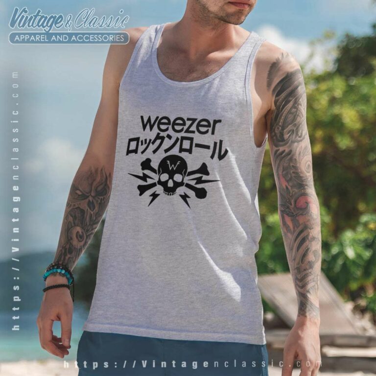 Weezer Shirt Kanji Skull Crossbones Tank Top Racerback Weezer Shirt Kanji Skull Crossbones Tank Top Racerback