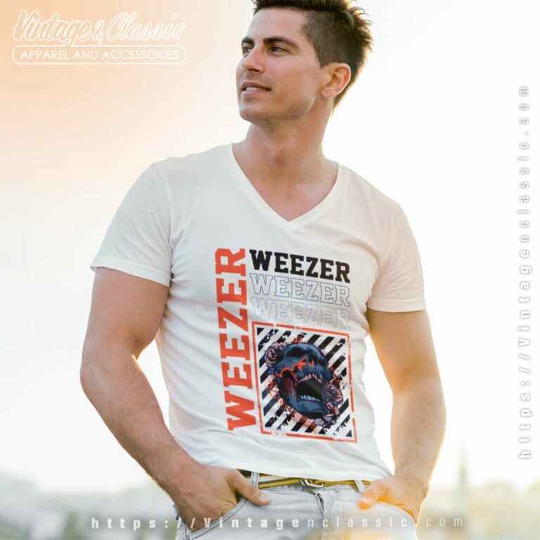 Weezer Skull V Neck TShirt Weezer Skull V Neck TShirt