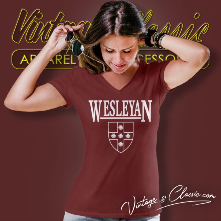 Wesleyan University V Neck TShirt 1 Wesleyan University V Neck TShirt 1