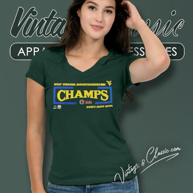 West Virginia Mountaineers 2023 Dukes Mayo Bowl Football V Neck TShirt West Virginia Mountaineers 2023 Dukes Mayo Bowl Football V Neck TShirt