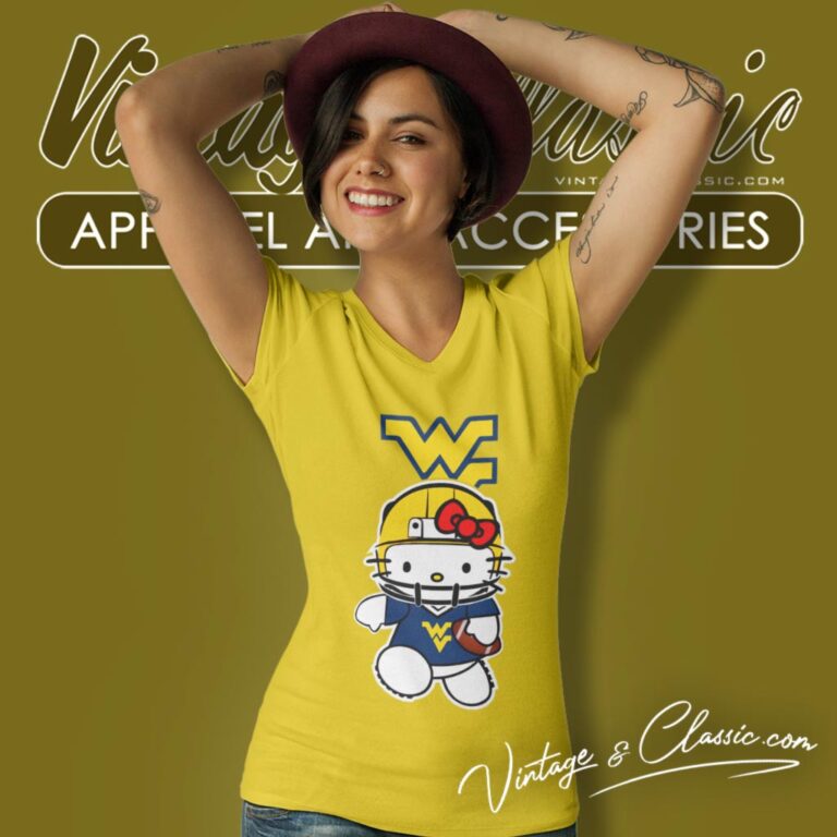 West Virginia Mountaineers Hello Kitty V Neck TShirt West Virginia Mountaineers Hello Kitty V Neck TShirt
