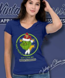 West Virginia Mountaineers Ncaa Christmas Grinch Shirt I Hate People But I Love My Mountaineers V Neck TShirt