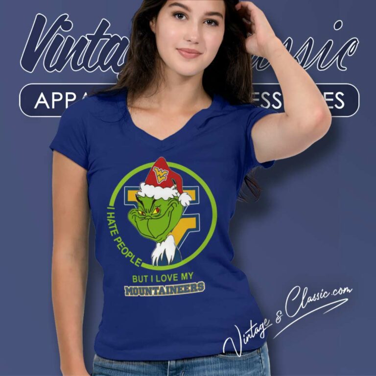 West Virginia Mountaineers Ncaa Christmas Grinch Shirt I Hate People But I Love My Mountaineers V Neck TShirt West Virginia Mountaineers Ncaa Christmas Grinch Shirt I Hate People But I Love My Mountaineers V Neck TShirt
