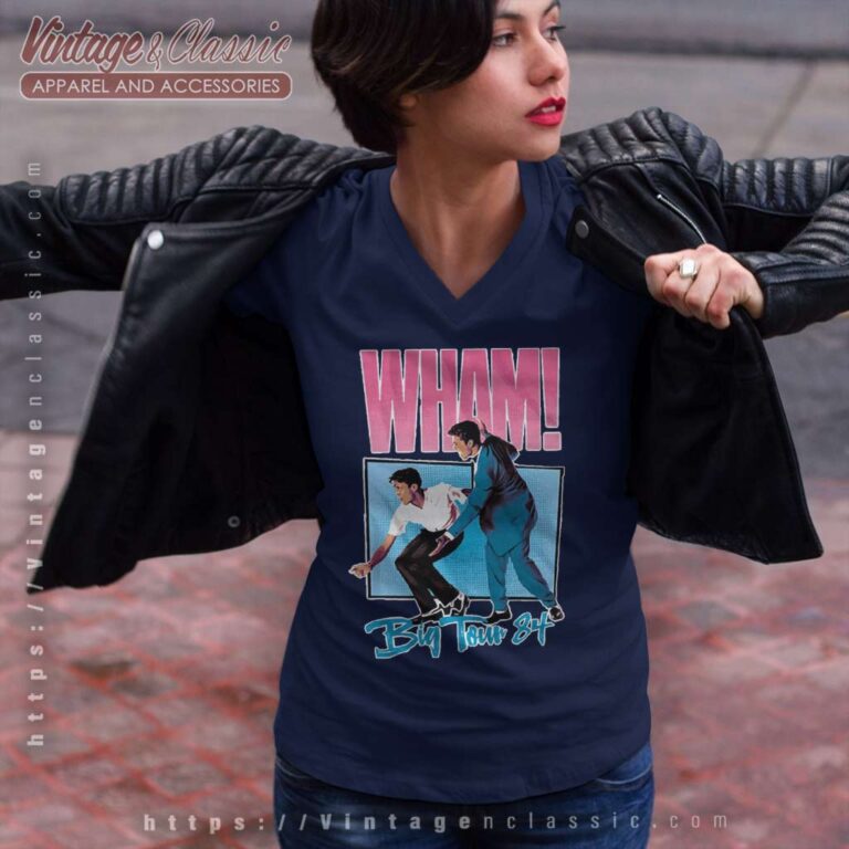 Wham Big Tour 84 George Michael V Neck TShirt Wham Big Tour 84 George Michael V Neck TShirt