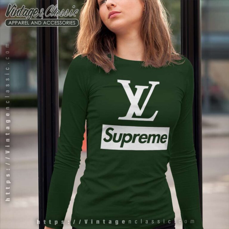 White Louis Vuitton LV And Supreme Long Sleeve Tee White Louis Vuitton LV And Supreme Long Sleeve Tee