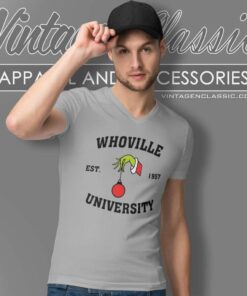 Whoville University The Grinch Santa Christmas Est 1957 Shirt 4 Whoville University The Grinch Santa Christmas Est 1957 V Neck TShirt
