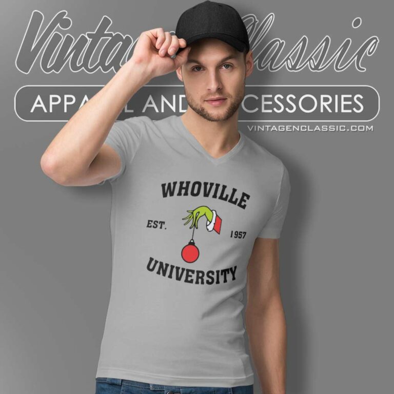 Whoville University The Grinch Santa Christmas Est 1957 V Neck TShirt Whoville University The Grinch Santa Christmas Est 1957 V Neck TShirt