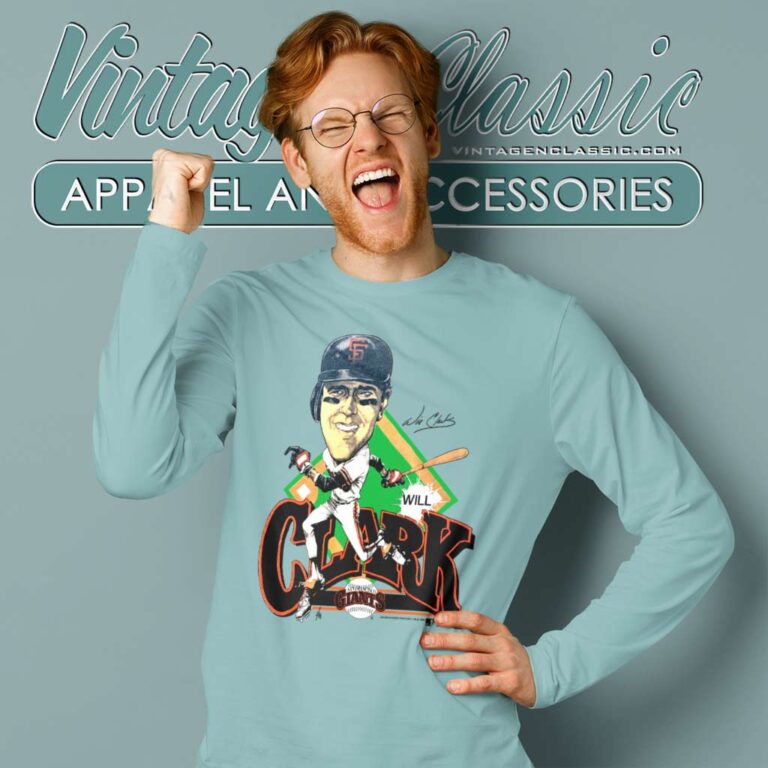 Will Clark San Francisco Giants Caricature Long Sleeve Tee Will Clark San Francisco Giants Caricature Long Sleeve Tee