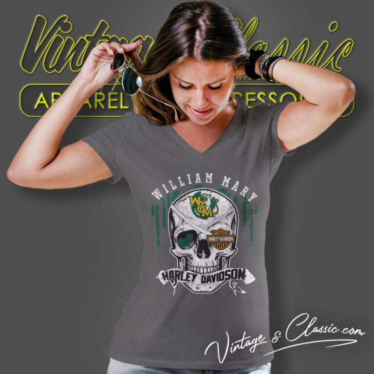 William Mary Harley Davidson Skull V Neck TShirt William Mary Harley Davidson Skull V Neck TShirt