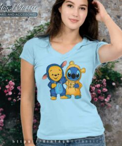 Winnie The Pooh And Stitch Best Friends V Neck TShirt