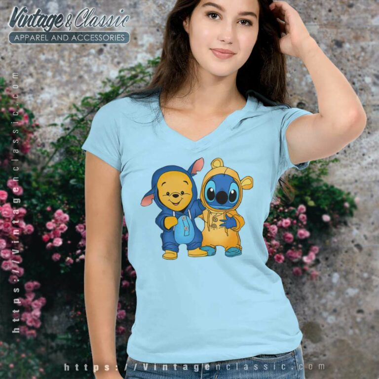Winnie The Pooh And Stitch Best Friends V Neck TShirt Winnie The Pooh And Stitch Best Friends V Neck TShirt
