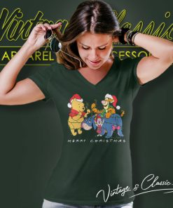 Winnie The Pooh Merry Christmas Lights V Neck TShirt