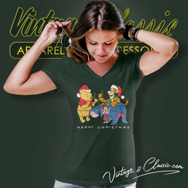 Winnie The Pooh Merry Christmas Lights V Neck TShirt Winnie The Pooh Merry Christmas Lights V Neck TShirt