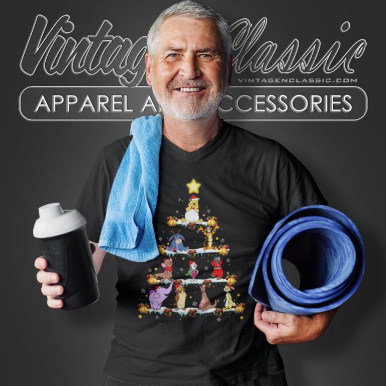 Winnie The Pooh Shirt Christmas Tree Group Characters V Neck TShirt Winnie The Pooh Shirt Christmas Tree Group Characters V Neck TShirt