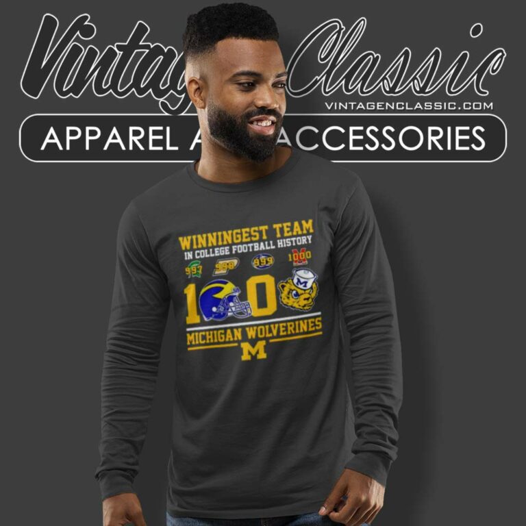 Winningest 1000 Michigan Wolverines Shirt In College Football History Long Sleeve Tee Winningest 1000 Michigan Wolverines Shirt In College Football History Long Sleeve Tee