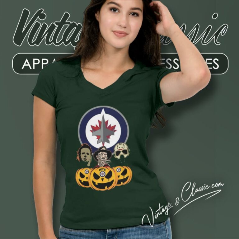 Winnipeg Jets Halloween Horror Movie Pumpkin V Neck TShirt Winnipeg Jets Halloween Horror Movie Pumpkin V Neck TShirt
