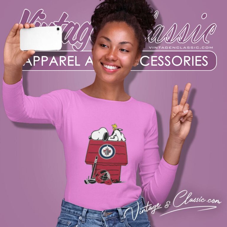 Winnipeg Jets Hockey Snoopy Woodstock The Peanuts Movie Long Sleeve Tee Winnipeg Jets Hockey Snoopy Woodstock The Peanuts Movie Long Sleeve Tee