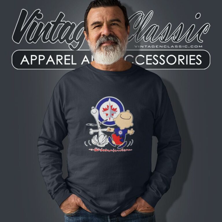 Winnipeg Jets Snoopy And Charlie Brown Dancing Long Sleeve Tee Winnipeg Jets Snoopy And Charlie Brown Dancing Long Sleeve Tee