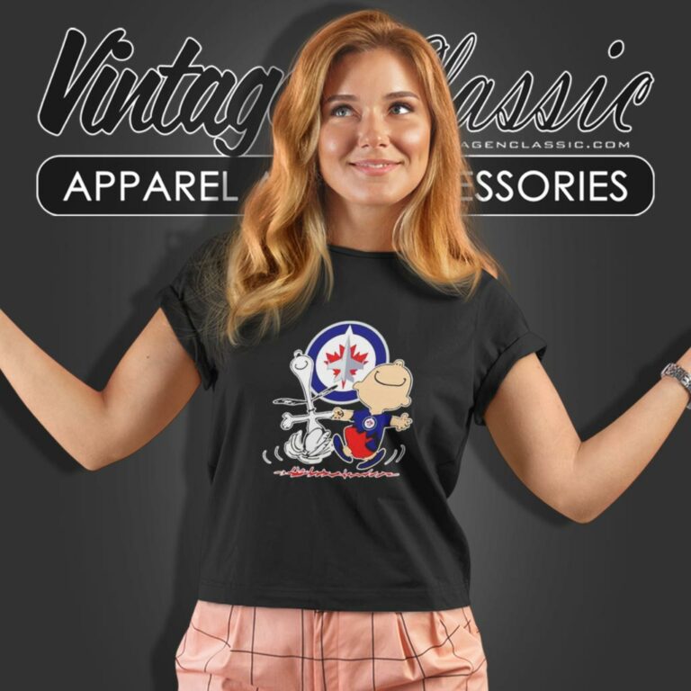 Winnipeg Jets Snoopy And Charlie Brown Dancing Women T Shirt Winnipeg Jets Snoopy And Charlie Brown Dancing Women T Shirt