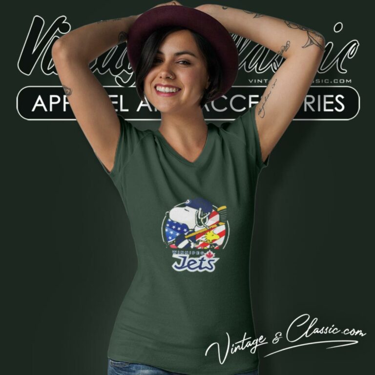 Winnipeg Jets Snoopy And Woodstock Nhl V Neck TShirt Winnipeg Jets Snoopy And Woodstock Nhl V Neck TShirt