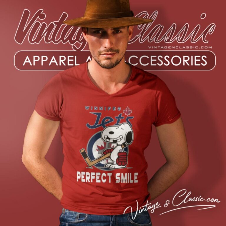 Winnipeg Jets Snoopy Perfect Smile The Peanuts Movie Hockey V Neck TShirt Winnipeg Jets Snoopy Perfect Smile The Peanuts Movie Hockey V Neck TShirt