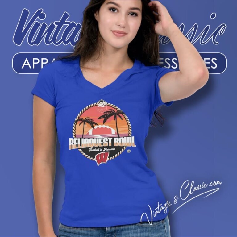 Wisconsin Badgers 2024 Reliaquest Bowl V Neck TShirt Wisconsin Badgers 2024 Reliaquest Bowl V Neck TShirt