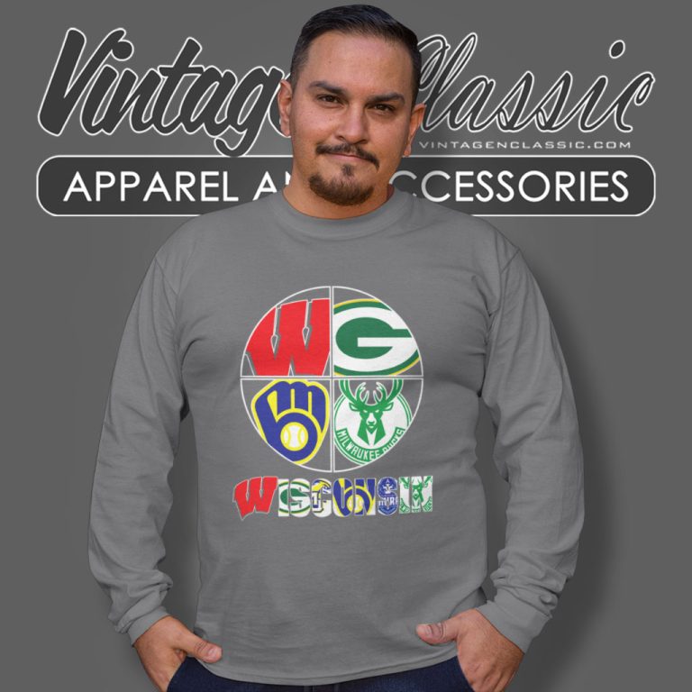 Wisconsin Badgers Green Bay Packers Milwaukee Brewers Milwaukee Bucks Long Sleeve Tee Wisconsin Badgers Green Bay Packers Milwaukee Brewers Milwaukee Bucks Long Sleeve Tee