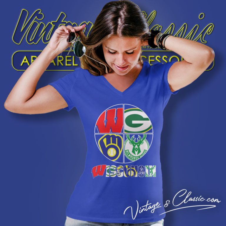 Wisconsin Badgers Green Bay Packers Milwaukee Brewers Milwaukee Bucks V Neck TShirt Wisconsin Badgers Green Bay Packers Milwaukee Brewers Milwaukee Bucks V Neck TShirt