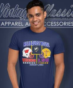 Wisconsin Badgers Vs Lsu Tigers 2024 Dueling Helmets Reliaquest Bowl T Shirt