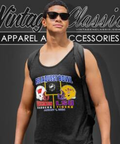 Wisconsin Badgers Vs Lsu Tigers 2024 Dueling Helmets Reliaquest Bowl Tank Top Racerback