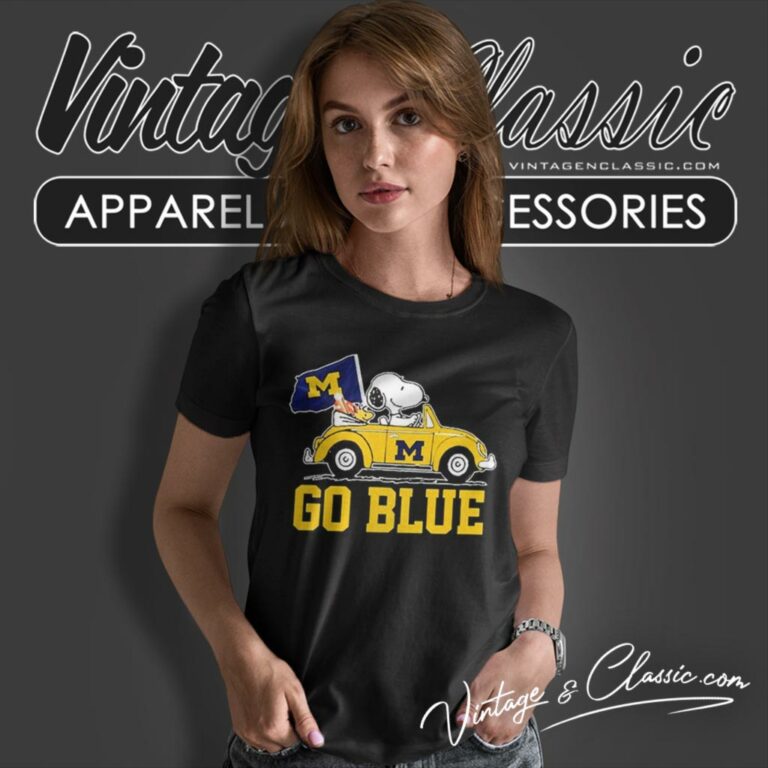 Wolverines Snoopy And Woodstock On Car Go Blue Women T Shirt Wolverines Snoopy And Woodstock On Car Go Blue Women T Shirt