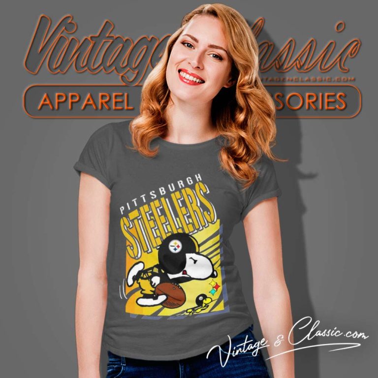 Woodstock And Snoopy Pittsburgh Steelers Nfl Football Women TShirt Woodstock And Snoopy Pittsburgh Steelers Nfl Football Women TShirt