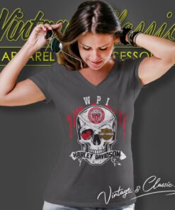 Worcester Polytechnic Institute Harley Davidson Skull V Neck TShirt