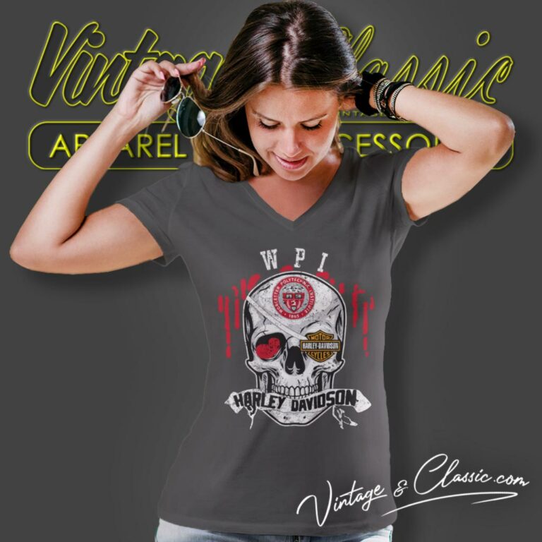 Worcester Polytechnic Institute Harley Davidson Skull V Neck TShirt Worcester Polytechnic Institute Harley Davidson Skull V Neck TShirt