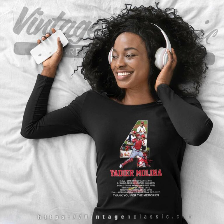 Yadier Molina No 4 St Louis Cardinals Long Sleeve Tee Yadier Molina No 4 St Louis Cardinals Long Sleeve Tee