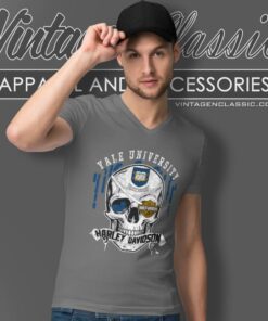 Yale University Harley Davidson Skull V Neck TShirt