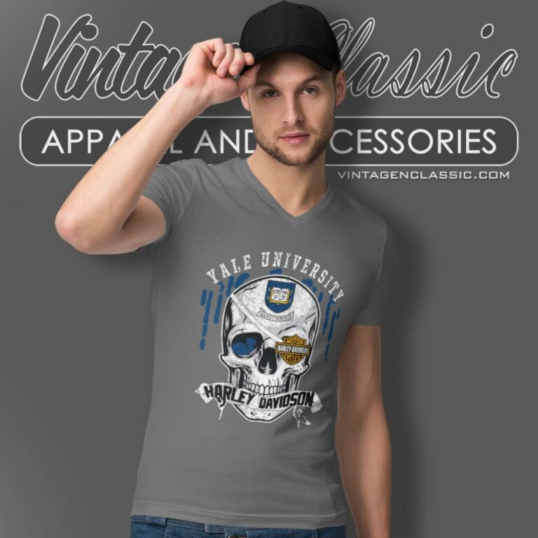 Yale University Harley Davidson Skull V Neck TShirt Yale University Harley Davidson Skull V Neck TShirt