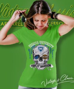 Yeshiva University Harley Davidson Skull V Neck TShirt