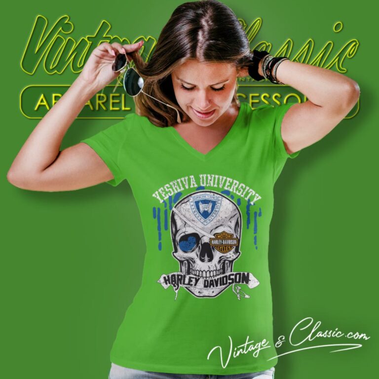 Yeshiva University Harley Davidson Skull V Neck TShirt Yeshiva University Harley Davidson Skull V Neck TShirt