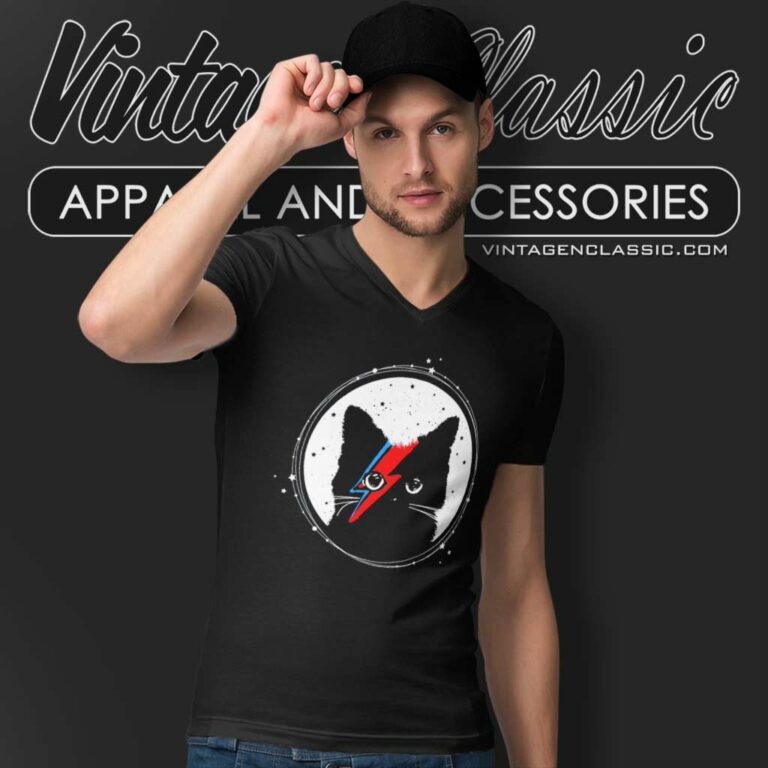 Ziggy Stardust Cat David Bowie V Neck TShirt Ziggy Stardust Cat David Bowie V Neck TShirt