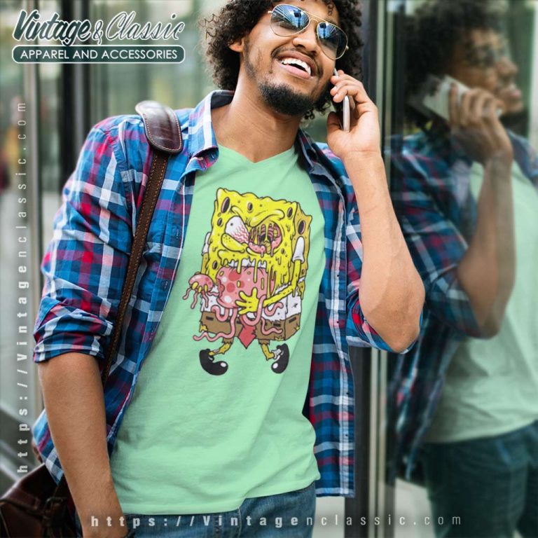 Zombie Spongebob Scary V Neck TShirt Zombie Spongebob Scary V Neck TShirt